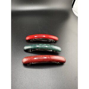 Goody’s Dark Romance 3 Vintage Hair Clips Unmarked 3.5” Brown Red‎ Green READ